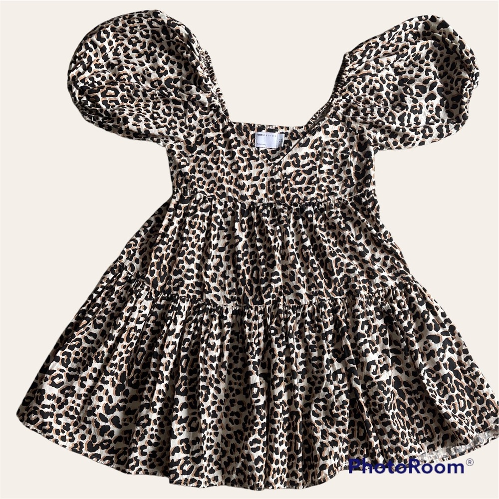 Cheetah Print Balloon Sleeve Dress Sz S